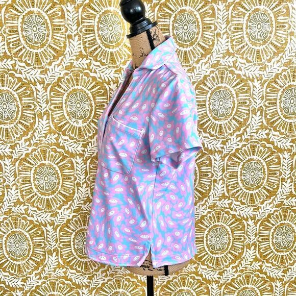 Frankie’s Bikinis Coco Terry Button Up Short Sleeve Shirt in Daisy Dream size XS - Picture 6 of 8